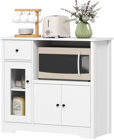 HOMCOM Dulap de bucătărie cu orificiu pentru cablu, comodă cu 2 dulapuri, compartiment deschis, sertar, 80 x 35 x 72,2 cm, placaj, Alb | Aosom Romania