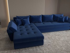 Colțar extensibil dumonde cu ladă de depozitare si sezut confortabil din spuma high-density, Loana XL Royal Albastru 335x185 cm