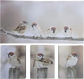 Set de tablouri de perete Vrabii pe ramură, 4 buc.