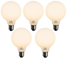 Set 5 becuri Bec LED E27 reglabil opalin G95 5W 450lm 2200K
