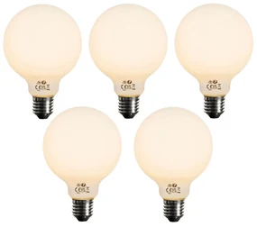 Set 5 becuri Bec LED E27 reglabil opalin G95 5W 450lm 2200K