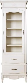 Vitrină lemn masiv alb antic Casandra, 74 × 45 × 210 cm