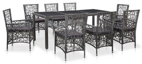 vidaXL Set mobilier de grădină, 9 piese, gri, poliratan