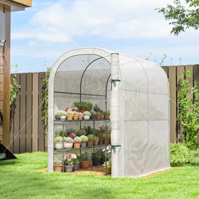 Outsunny Seră de Grădină cu Rafturi și Ușă Rulabilă, Seră pentru Grădină cu Cadru din Oțel, Acoperiș din PE Anti-UV, pentru Legume, Flori și Plante, 123x187x189 cm, Alb | Aosom Romania