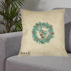 Perna Decorativa Coroana Turcoaz cu Manusi, 40x40 cm, Crem, Husa Detasabila, Perna Inclusa, BEKZ®
