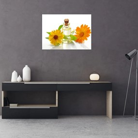 Tablou pe sticlă cu ulei de flori (70x50 cm)