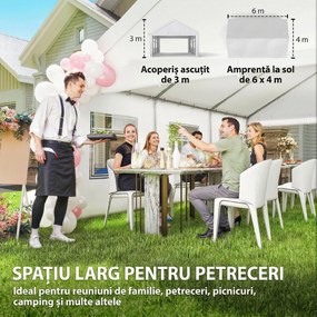 Outsunny Pavilion de Grădină 4x6 m cu Pereți Laterali, 6 Ferestre și Dublă Intrare, din Oțel Galvanizat, Alb | Aosom Romania