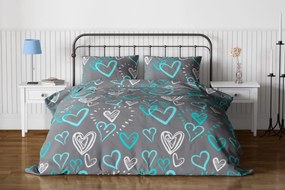 Lenjerie din flanel BLUE HEARTS gri Dimensiune lenjerie de pat: 70 x 90 cm | 140 x 200 cm