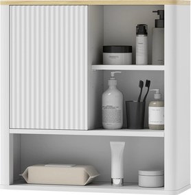 HOMCOM Dulap de baie de perete cu ușă culisantă 5 compartimente și polițe reglabile 60x20x62 cm Alb | Aosom Romania