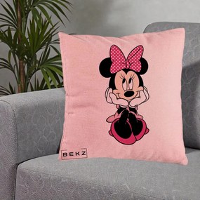 Perna Personalizata Minnie Mouse cu Fundita, 40x40 cm, Roz, Husa Detasabila, Perna Inclusa, BEKZ®