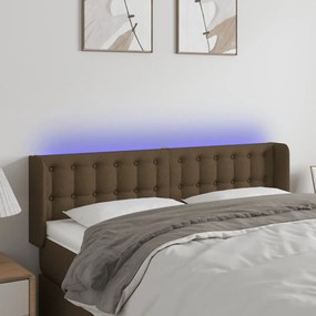 3123671 vidaXL Tăblie de pat cu LED, maro închis, 147x16x78/88 cm, textil