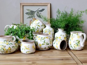 Ghiveci din ceramică, pictat manual, crem, H13/D20 cm, Limone