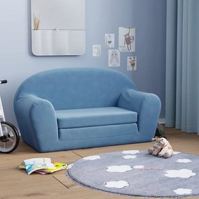 341783 vidaXL Canapea extensibilă de copii cu 2 locuri, albastru, pluș moale