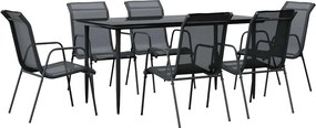 vidaXL Set mobilier de grădină, 7 piese, negru, oțel și textilenă