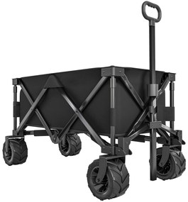 Outsunny Carucior plaja pliabil cu roti fata pivotante 360° si maner telescopic 108x55x55 cm negru | Aosom Romania