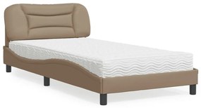 vidaXL Pat cu saltea, cappuccino, 100x200cm piele ecologică