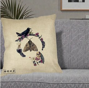 Perna Decorativa Gothic Wreath Corb Moliu Craniu, 40x40 cm, Crem, Husa Detasabila, Perna Inclusa, BEKZ®