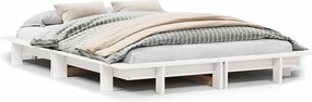vidaXL Cadru de pat fără saltea, alb, 135x190 cm, lemn masiv de pin