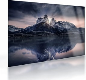 Tablou pe sticlă lacul cu munte (70x50 cm)
