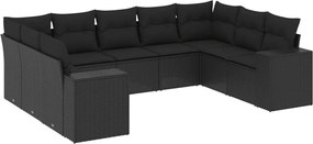 vidaXL Set mobilier de grădină cu perne, 9 piese, negru, poliratan