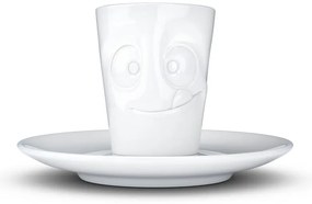 Ceașcă cu farfurie din porțelan pentru espresso, zâmbet 58products, 80 ml, alb