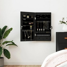 vidaXL Dulap de bijuterii cu oglindă de perete, negru, 37,5x10x67 cm