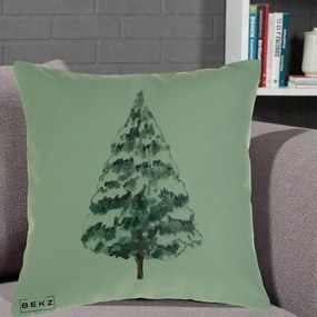 Perna Decorativa cu tematica de Craciun, Brad 2, 40x40 cm, Verde, Husa Detasabila, Perna Inclusa, BEKZ®
