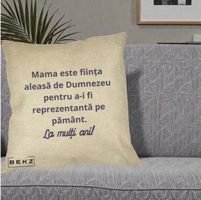 Cadou pentru Mama - Perna Personalizata Mama Este Fiinta Aleasa de Dumnezeu La Multi Ani, 40x40 cm, Crem, Husa Detasabila, Perna Inclusa, BEKZ®