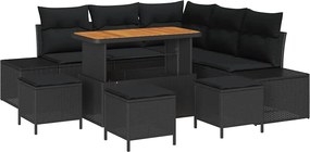 vidaXL Set de canapele pentru grădină cu pernă 9 pcs Negru poliratan