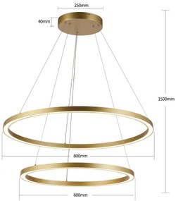 Brilagi - Lustră LED reglabilă pe cablu PORTOFINO, 98W, 230V, Ø 80 cm, auriu + telecomandă