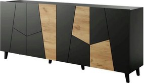 Comoda ETNA, negru/stejar, PAL/plastic, 200x42x82 cm