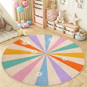Covor pentru copii lavabil ø120 cm Rainbow Daisy – Mila Home