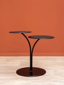Măsuță laterală din metal, negru, cu două blaturi rotunde pe tije curbate și bază rotundă, 55 x 60 x 40 cm, „Flowy”