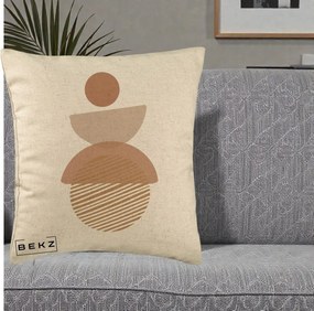 Perna Decorativa Geometric Boho Forme Terracotta, 40x40 cm, Bej, Husa Detasabila, Perna Inclusa, BEKZ®