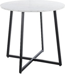 Masa LUNA, alb cu efect de marmura, PAL/metal, 90x76 cm
