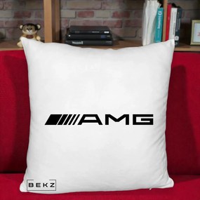 Perna Personalizata cu emblema Mercedes-AMG, 40x40 cm, Alb Pufos, Husa Detasabila, Perna Inclusa, BEKZ®