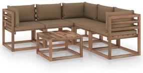 3067424 vidaXL Set mobilier de grădină cu perne taupe, 6 piese lemn pin tratat