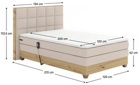 Pat electric reglabil, boxspring, bej/stejar artizanal, 120x200, TIANA