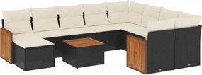 vidaXL Set canapele de grădină cu perne, 11 piese, negru, poliratan