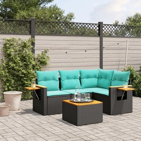 vidaXL Set mobilier de grădină cu perne, 5 piese, negru, poliratan