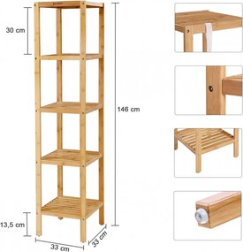 Etajera cu 5 rafturi, bambus, natural, Songmics