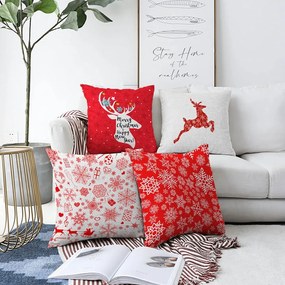 Set 4 fețe de pernă din chenille cu model de Crăciun Minimalist Cushion Covers Christmas Reindeer, 55 x 55 cm