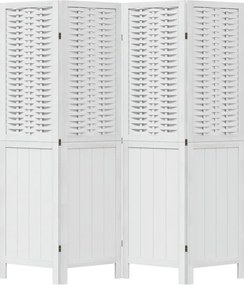 vidaXL Paravan cameră 4 panouri, alb, lemn masiv paulownia