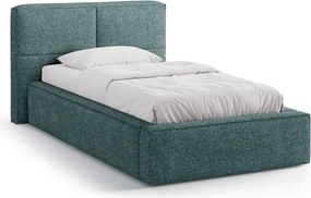 Pat turcoaz tapițat cu spațiu de depozitare cu somieră 90x200 cm Darren – Micadoni