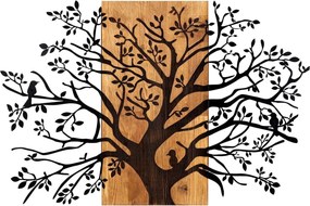 Decoratiune perete KAVAK, negru/stejar, metal/lemn, 85x58 cm