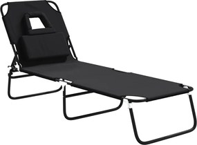 vidaXL Șezlong pliabil negru țesătură Oxford&oțel vopsit electrostatic