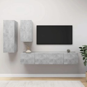 3079152 vidaXL Set de dulapuri TV, 4 piese, gri beton, lemn prelucrat