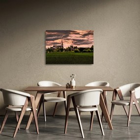 Tablou pe sticlă cu peisaj și biserică (70x50 cm)