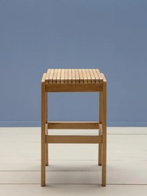 Scaun de bar pliabil din lemn de mango natur, cu spătar și șezut cu linii sculpturale, 113×43×51 cm, „Barista"
