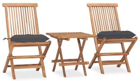 3063213 vidaXL Set mobilier exterior pliabil cu perne, 3 piese, lemn masiv tec